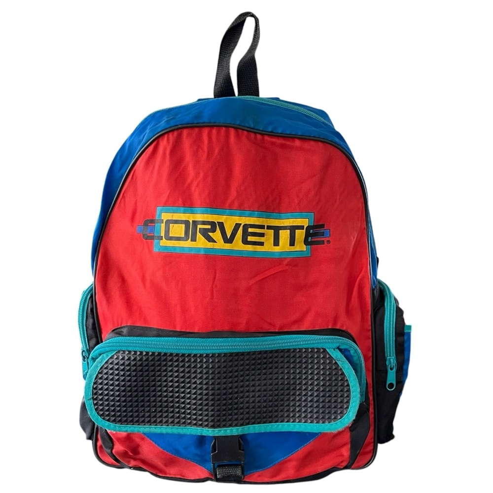 Vintage 90s Corvette Colorblock Colorful Nylon Backpack Car Racing